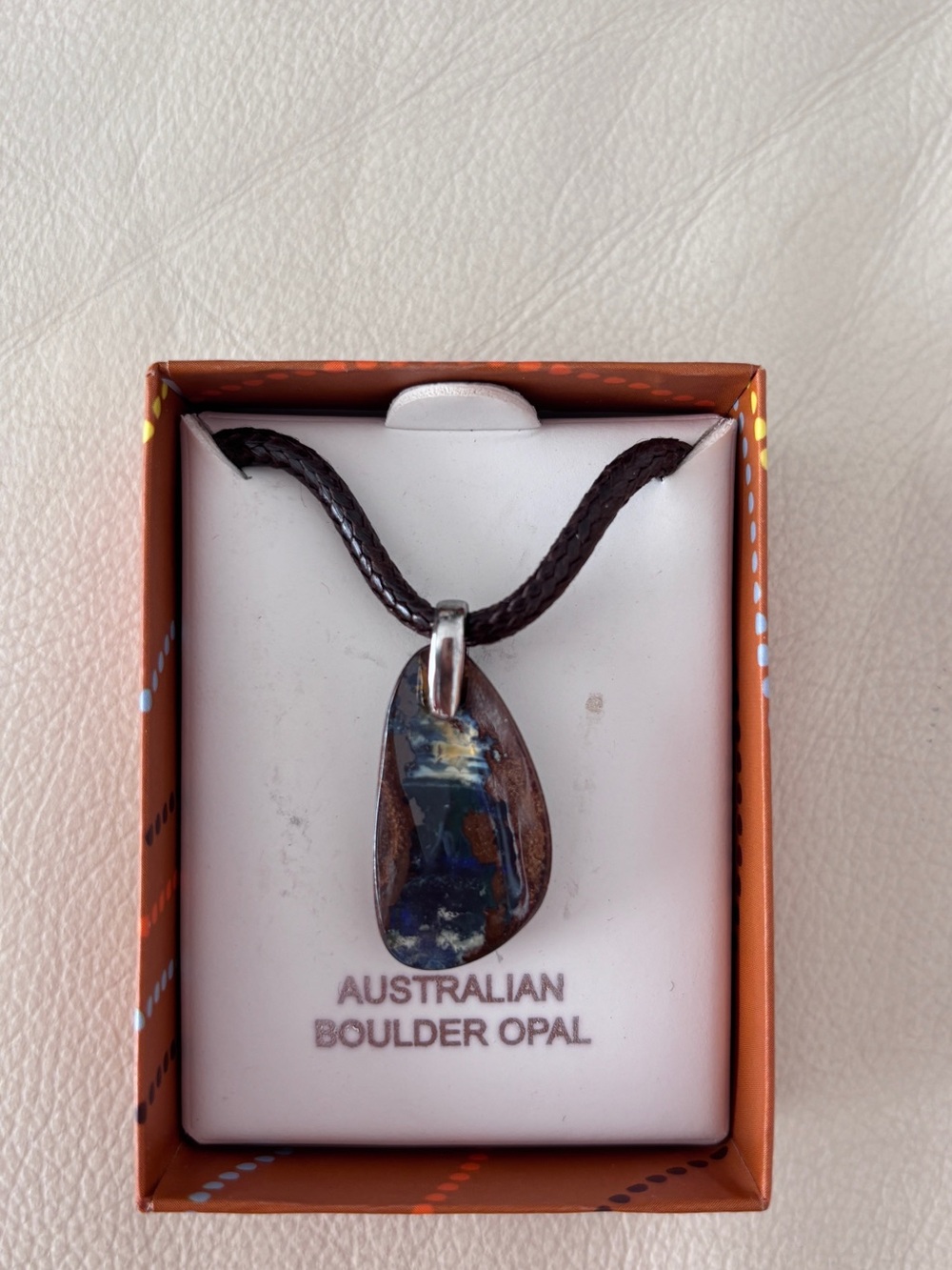Australian Boulder Opal Pendant Necklace in Brown and Blue